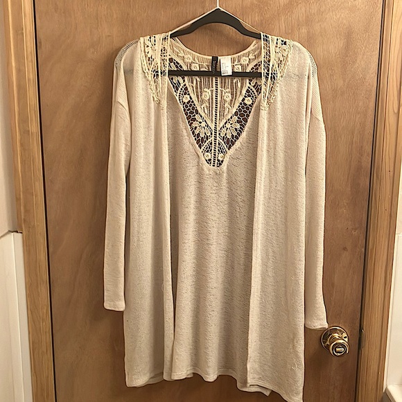 H M Sweaters Hm Divided Cream Knit Cardigan Sweater With Crochet On